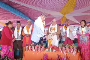 गैंडाकोट–१०मा श्रीमद्भागवत सप्ताह ज्ञानमहायज्ञ सुरु, धर्मशालाको मन्त्री पाण्डेद्वारा शिलान्यास
