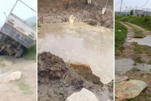 खाल्डोको पानी सुकाएर बाँस डुबाउँदा पनि भेटिएन बेपत्ता गाडी